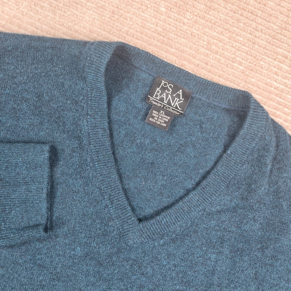Jos. A. Bank Mens XL Teal 100% Cashmere Traveler Collection V-Neck Sweater
